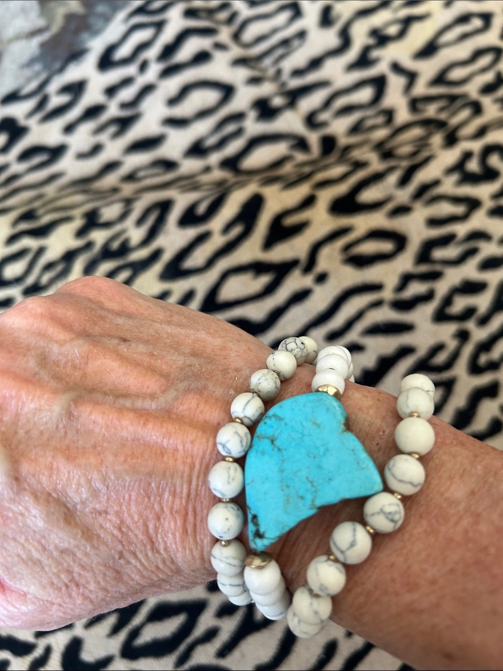 White Howlite Beaded Bracelet Set with Turquoise Accent